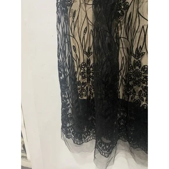 Metro Wear Skirt Black Mesh Floral Overlay Tan Lining Sz PS Elastic Waist 28 - Picture 6 of 14